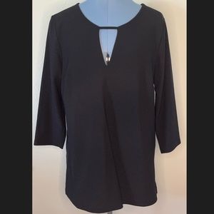 BOSTON PROPER Women's Blouse Size Large Black 3/4 Sleeve Shirt V Neck
